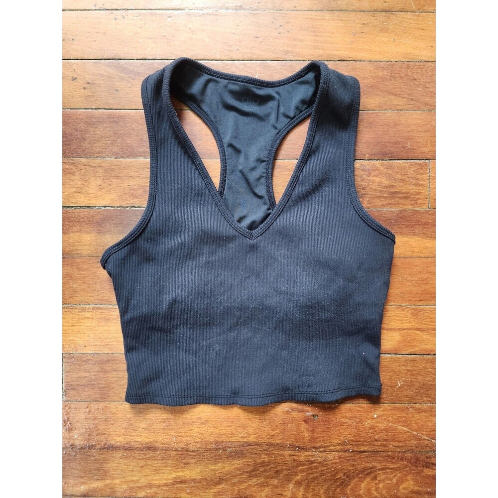 ALO Goddess Ribbed Cropped Racerback Tank Black Size Medium - Picture 2 of 7